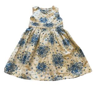Vintage 2001 Gymboree Girls Dress Size 3T Blue Floral Linen Cotton Sleeveless